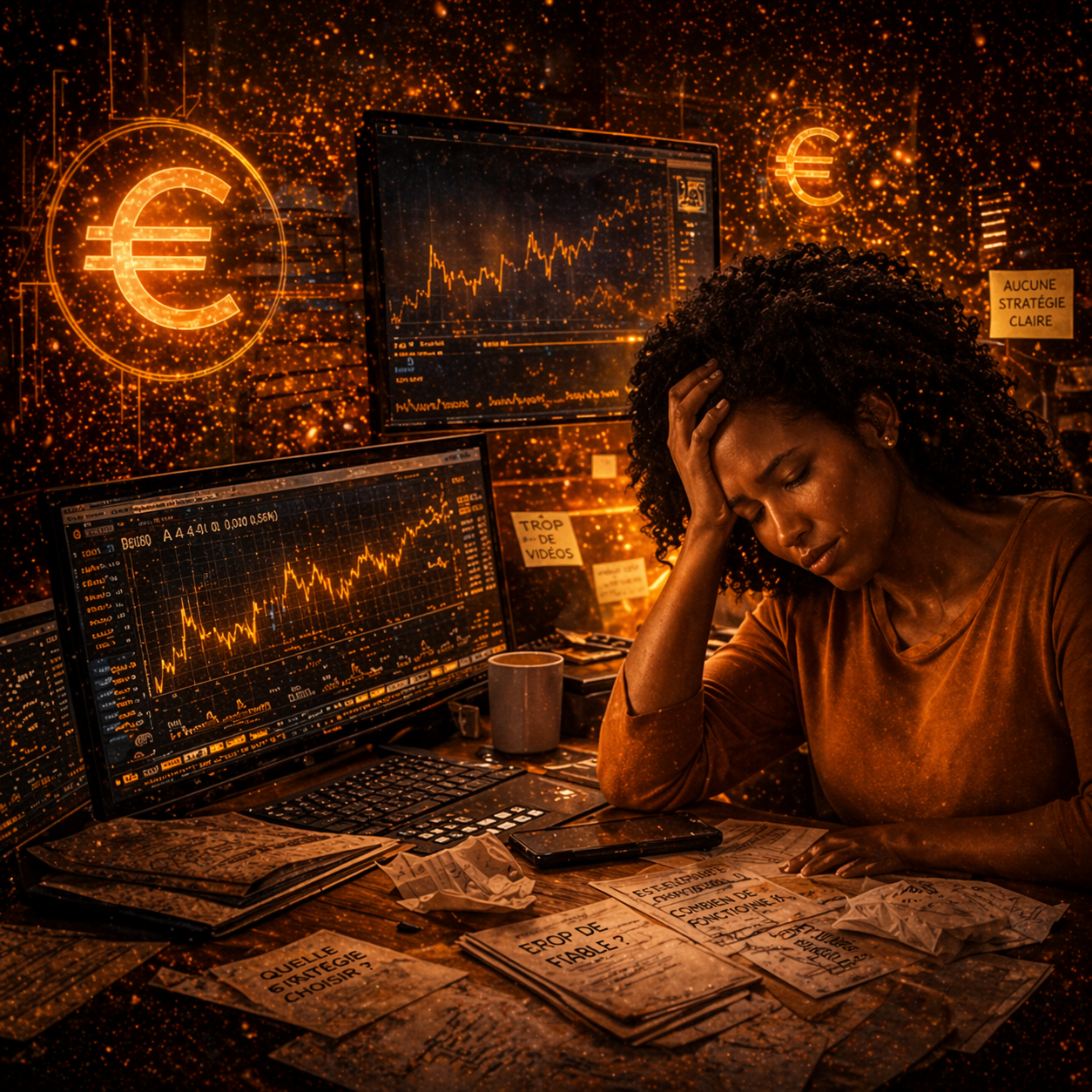 Trader stressé devant ses écrans